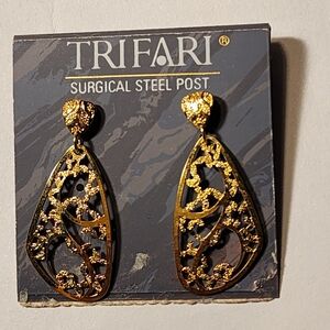 Trifari Gold Earrings with Intricate Design